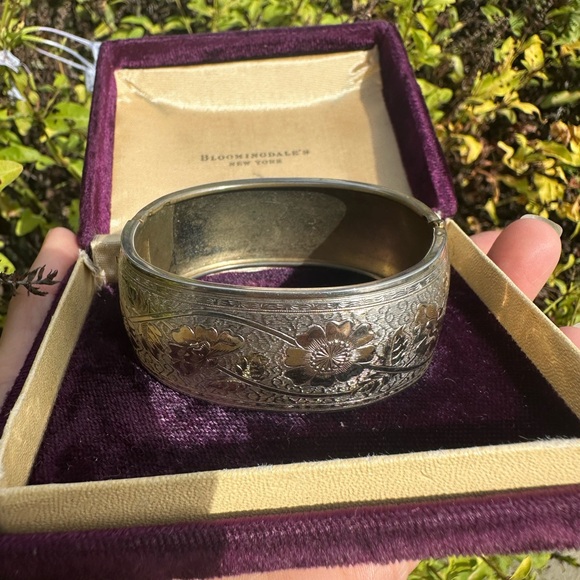 Antique Victorian Silver-Plated Brass Floral Bangle (c. 1880–1910)